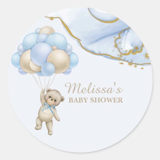 We can bearly wait blauwe ballon cupcake toppers ronde sticker (Voorkant)