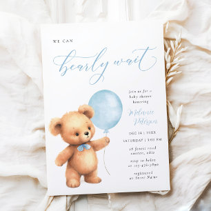 We Can Bearly Wait Blauwe Ballon Jongens Baby Show Kaart