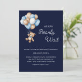 We Can Bearly Wait - Blauwe & Bruine Teddybeer  Kaart (Staand voorkant)