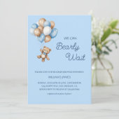 We Can Bearly Wait - Blauwe & Bruine Teddybeer Kaart (Staand voorkant)