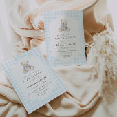 We Can Bearly Wait Blauwe Gingham Teddybeer Baby Kaart