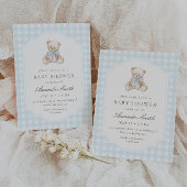 We Can Bearly Wait Blauwe Gingham Teddybeer Baby Kaart