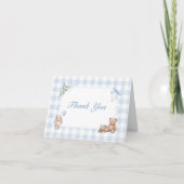 We Can Bearly Wait Blauwe Gingham Teddybeer Bedankkaart (Voorkant)
