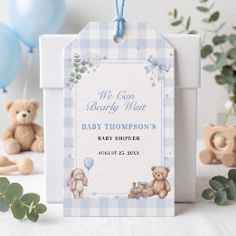We Can Bearly Wait Blauwe Gingham Teddybeer Cadeaulabel