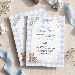 We Can Bearly Wait Blauwe Gingham Teddybeer Kaart