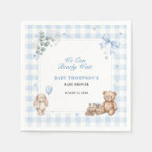We Can Bearly Wait Blauwe Gingham Teddybeer Servet (Voorkant)