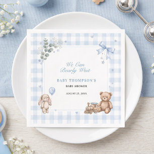 We Can Bearly Wait Blauwe Gingham Teddybeer Servet