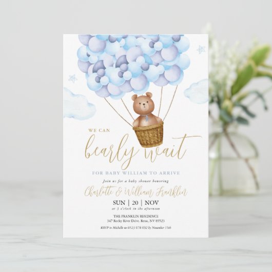 We Can Bearly Wait Blauwe Jongen All In One Baby S Kaart (Staand voorkant)