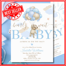 We Can Bearly Wait Blauwe Jongen Baby Shower Kaart