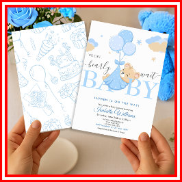 We Can Bearly Wait Blauwe Jongen Baby Shower Kaart
