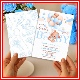 We Can Bearly Wait Blauwe Jongen Baby Shower Kaart