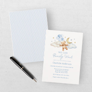 We Can Bearly Wait Blauwe Jongens Baby Shower Kaart