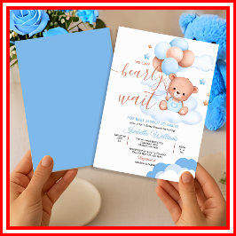 We Can Bearly Wait Blauwe Jongens Baby Shower Kaart