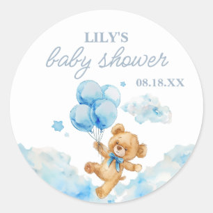We Can Bearly Wait Blauwe Jongens Baby Shower Ronde Sticker