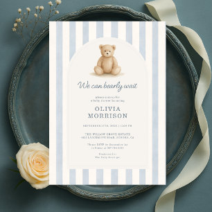 We Can Bearly Wait Blauwe Strepen Baby Shower Kaart