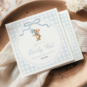 We Can Bearly Wait Blauwe Teddibeer Baby Shower Servet