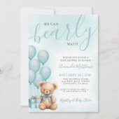 We Can Bearly Wait Blue Bear Baby Shower Kaart (Voorkant)
