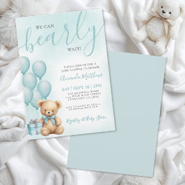 We Can Bearly Wait Blue Bear Baby Shower Kaart