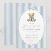 We Can Bearly Wait blue bow Boy Baby Shower Kaart (Voorkant / Achterkant)