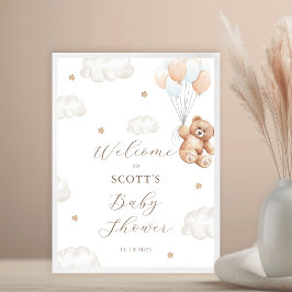We Can Bearly Wait Blue Boy Welkom Baby Shower Poster