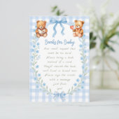 We Can Bearly Wait Blue Floral Gingham Baby Shower Informatiekaartje (Staand voorkant)