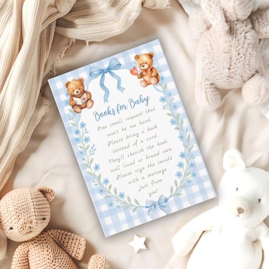 We Can Bearly Wait Blue Floral Gingham Baby Shower Informatiekaartje