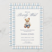 We Can Bearly Wait Blue Gingham baby shower Kaart (Voorkant / Achterkant)