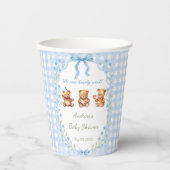 We Can Bearly Wait Blue Gingham Baby Shower Papieren Bekers (Voorkant)