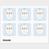 We Can Bearly Wait Blue Gingham Baby Shower Vierkante Sticker (Vel)