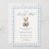 We Can Bearly Wait Blue Gingham pattern shower Kaart (Voorkant)