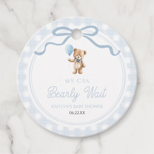We Can Bearly Wait Blue Teddy Bear Baby Shower Bedankjes Labels (Voorkant)
