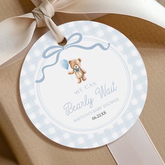 We Can Bearly Wait Blue Teddy Bear Baby Shower Bedankjes Labels