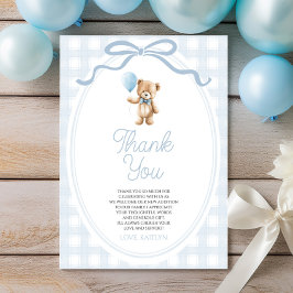 We Can Bearly Wait Blue Teddy Bear Baby Shower Bedankkaart