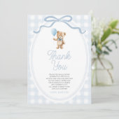 We Can Bearly Wait Blue Teddy Bear Baby Shower Bedankkaart (Staand voorkant)