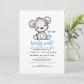 We Can Bearly Wait Blue Teddy Bear Baby Shower Kaart (Staand voorkant)