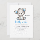 We Can Bearly Wait Blue Teddy Bear Baby Shower Kaart (Voorkant)