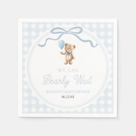We Can Bearly Wait Blue Teddy Bear Baby Shower Servet