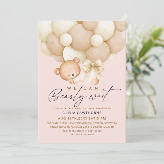 We can Bearly Wait Blush Pink Baby Shower   Kaart (Staand voorkant)