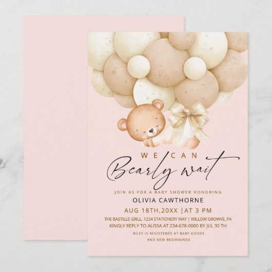 We can Bearly Wait Blush Pink Baby Shower Kaart (Voorkant / Achterkant)