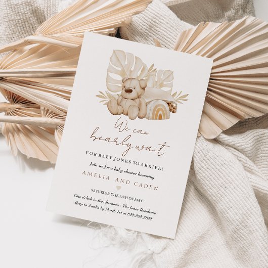 We Can Bearly Wait Boho Baby Borrel Kaart