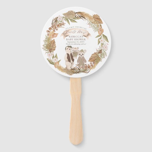 We Can Bearly Wait Boho Bear Family Baby Shower Handwaaier (Voorkant)