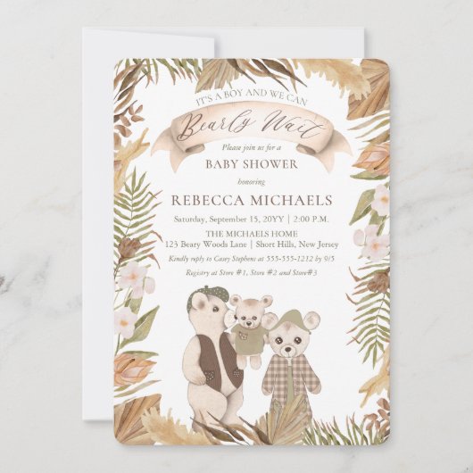We Can Bearly Wait Boho Bear Family Baby Shower Kaart (Voorkant)
