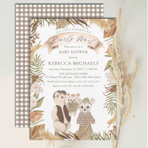 We Can Bearly Wait Boho Bear Family Baby Shower Kaart