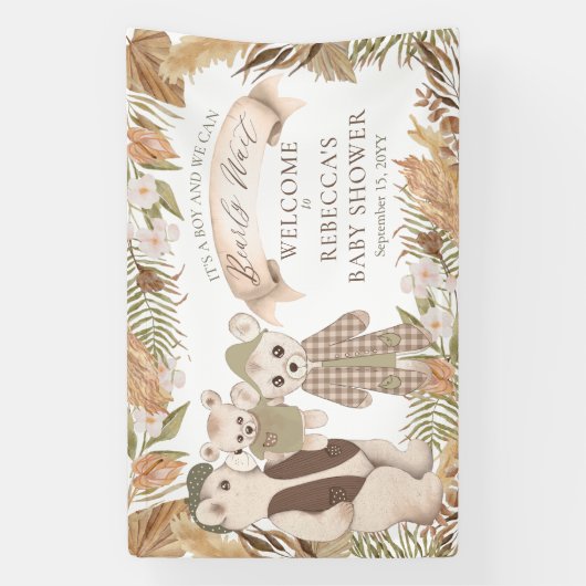 We Can Bearly Wait Boho Bear Family Baby Shower Spandoek (Verticaal)