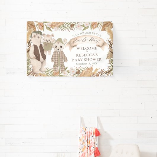 We Can Bearly Wait Boho Bear Family Baby Shower Spandoek (Insitu)