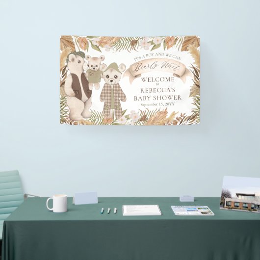 We Can Bearly Wait Boho Bear Family Baby Shower Spandoek (Beurs)