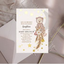 We Can Bearly Wait Boho Beer Maan Baby Brunch Folie Uitnodiging