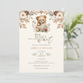 We Can Bearly Wait Boho Floral Baby Shower Kaart (Staand voorkant)