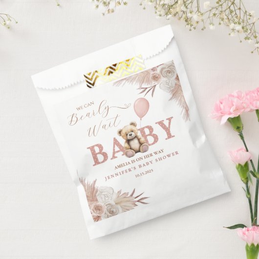 We Can Bearly Wait Boho Pink Teddy Bear Bedankzakje (Gezegeld)
