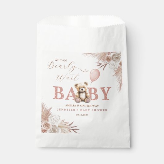 We Can Bearly Wait Boho Pink Teddy Bear Bedankzakje (Voorkant)